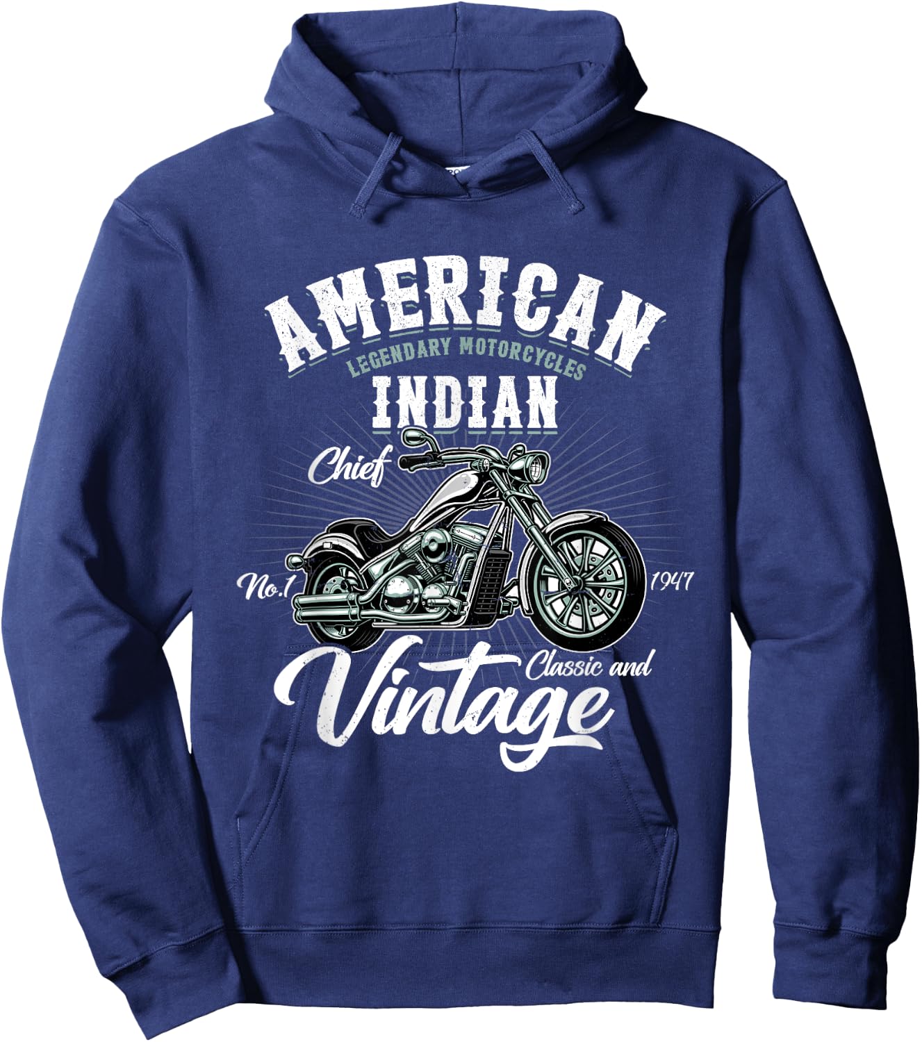 Vintage Retro Old Biker American Motorcycle Indian Motocross Hoodie - Hoodie | Navy