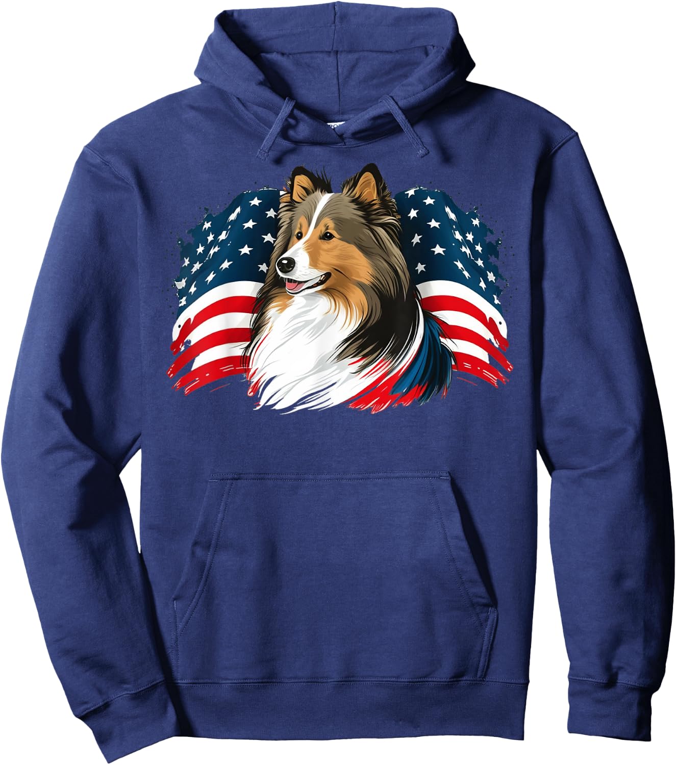 USA 4th Of July Sheltie Patriotic American Shetland Sheepdog Women Kids Men Hoodie - Hoodie | Navy