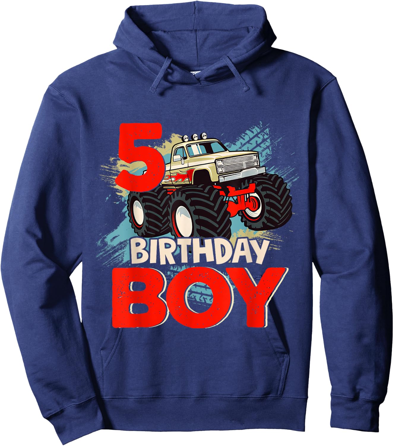 5 Year Old 5th Birthday Boy Monster Truck Car Hoodie - Hoodie | Navy