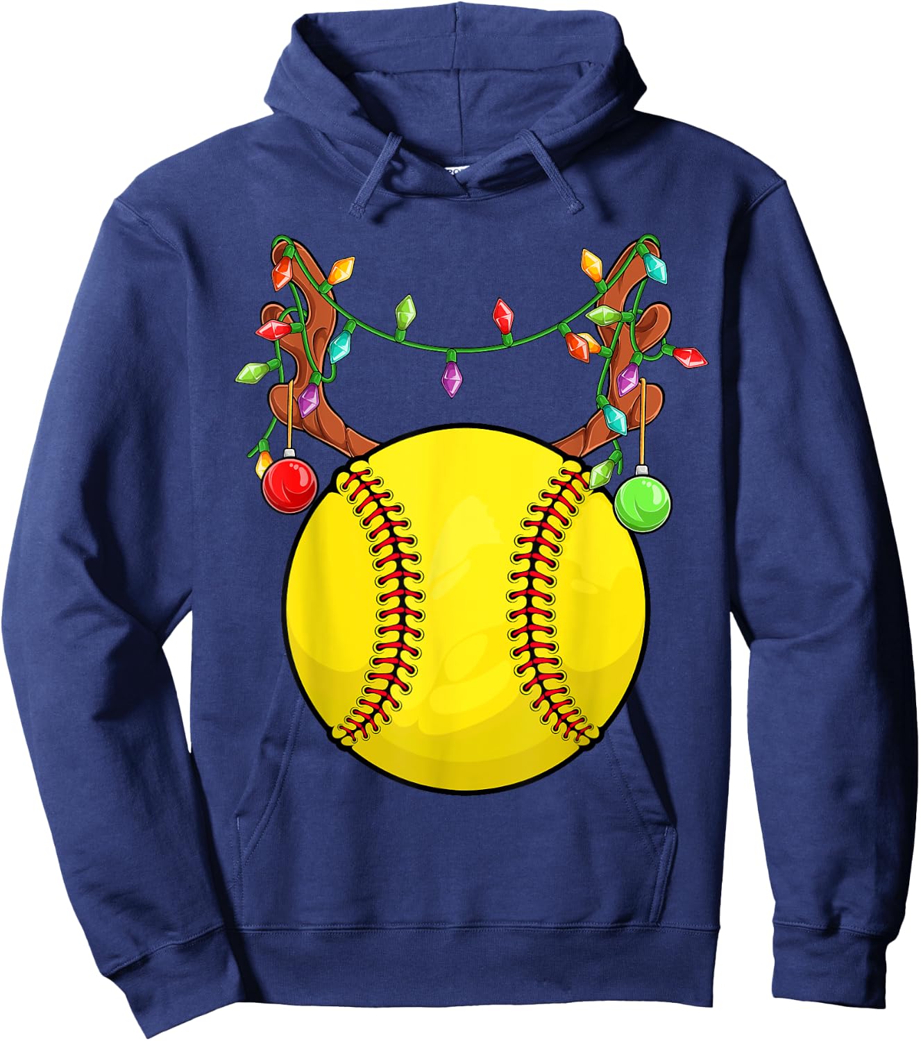 Softball Ball Reindeer Antler Christmas Ornament Pajama Teen Hoodie - Hoodie | Navy