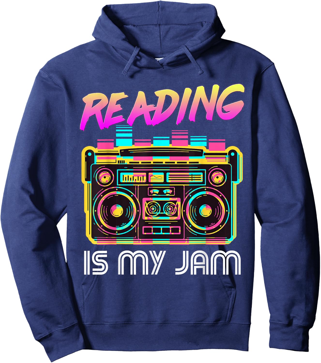 Back to School Retro Reading is My Jam 80s Teacher Boombox Hoodie - Hoodie | Navy