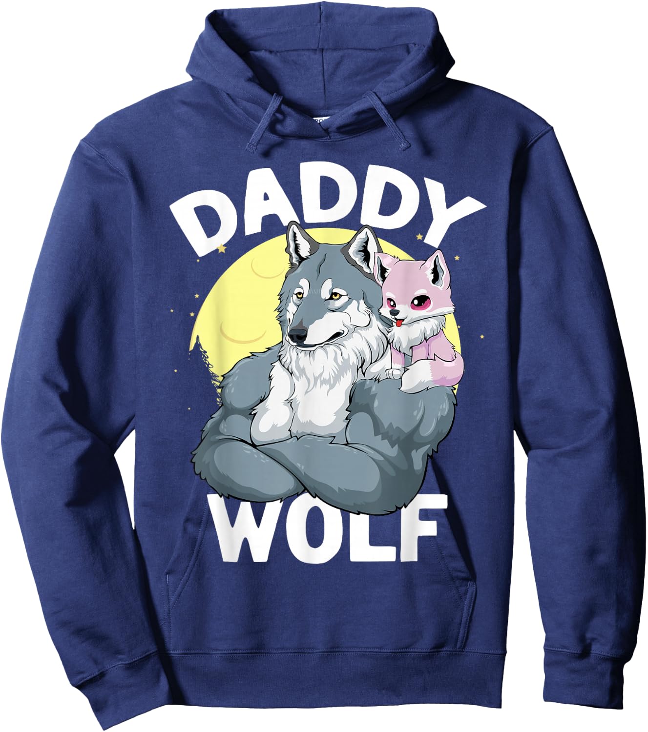 Daddy Wolf with Wolf Dad and Girl Wolf on Fathers Day Hoodie - Hoodie | Navy