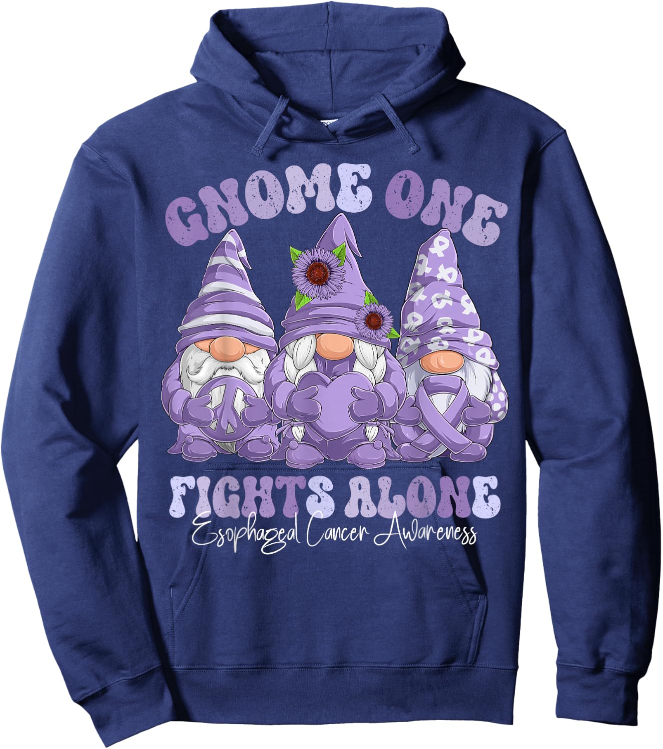 Esophageal Cancer Awareness Month Periwinkle Ribbon Gnomies Hoodie - Hoodie | Navy