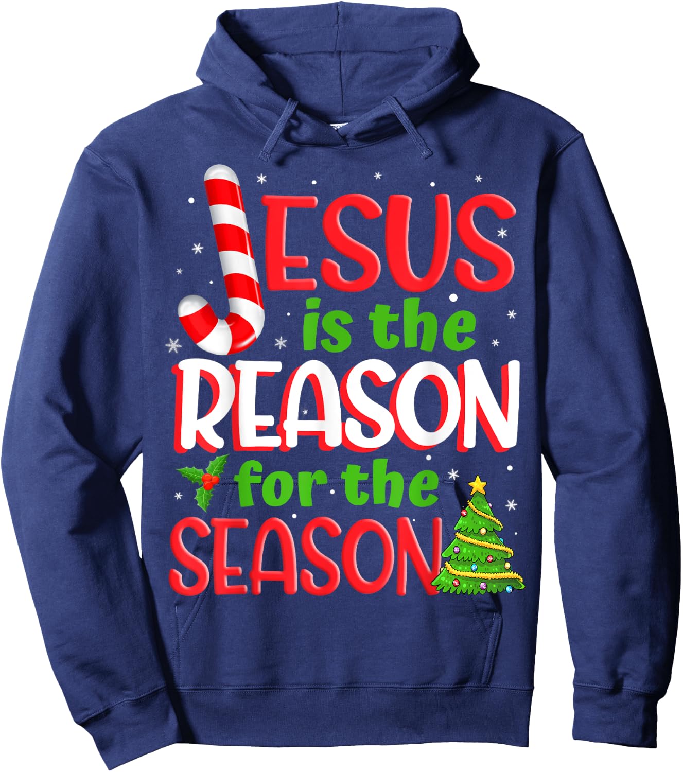 Jesus Is The Reason For The Season Christmas Xmas Candy Cane Hoodie - Hoodie | Navy