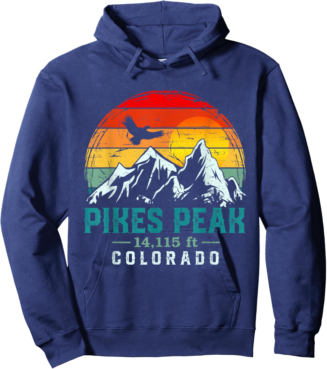 Distressed Pikes Peak Mountain Colorado Retro Hiking Travel Hoodie - Hoodie | Navy