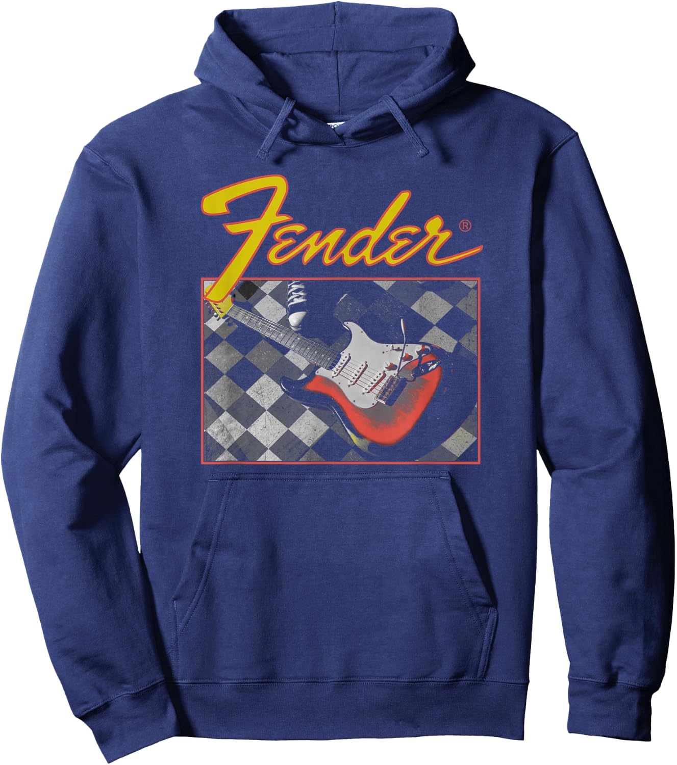 Fender Retro Vintage Guitar Checkered Hoodie - Hoodie | Navy