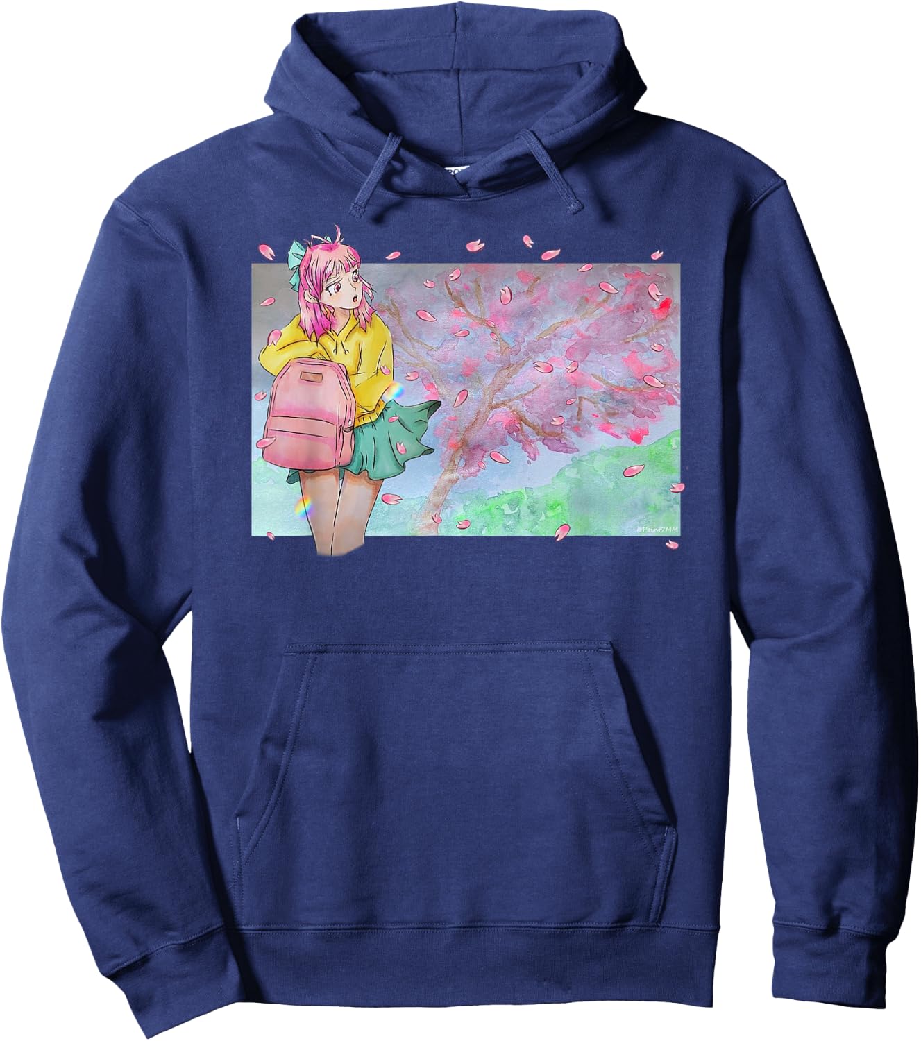 Sakura Watercolor Anime Manga Kawaii Pastel Goth Aesthetic Hoodie - Hoodie | Navy