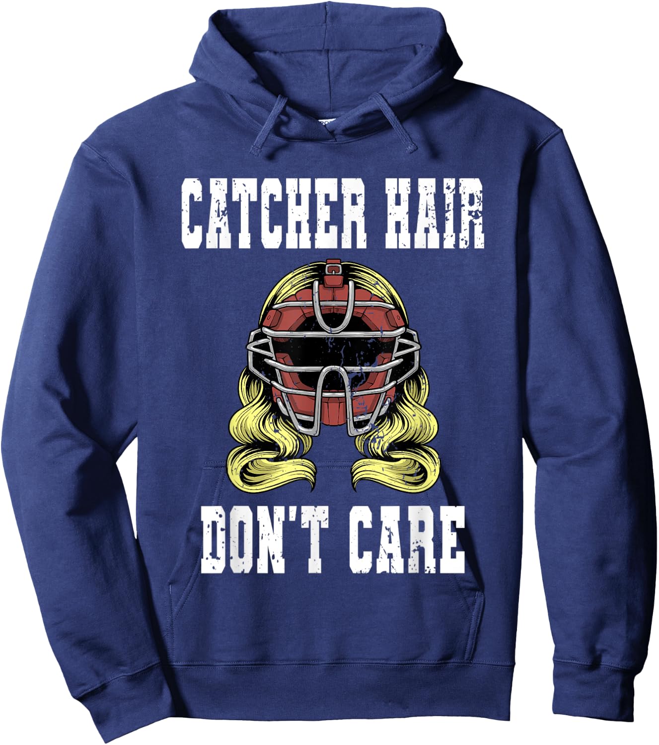 Baseball Catcher Women Softball Catcher Hair Don't Care Hoodie - Hoodie | Navy
