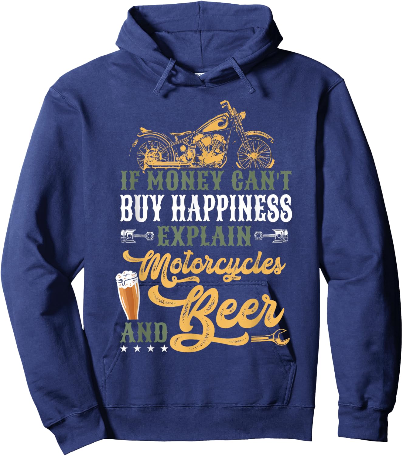 Classic Motorcycle Biker If Money Can't Buy Happiness Hoodie - Hoodie | Navy