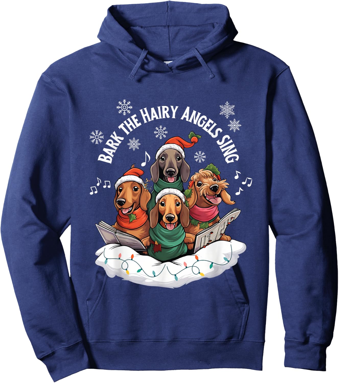 Beans Hot Dachshund Christmas Bark The Hairy Angels Sing Funny Dog Hoodie - Hoodie | Navy