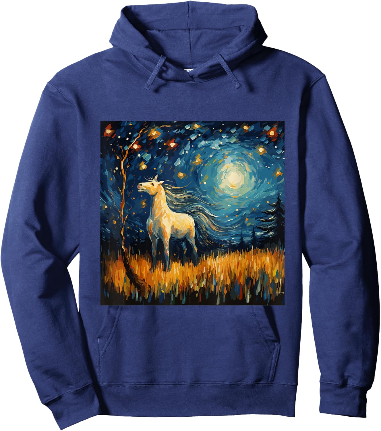 Horse in Starry Night Van Gogh inspired Art for Horses Lover Hoodie - Hoodie | Navy