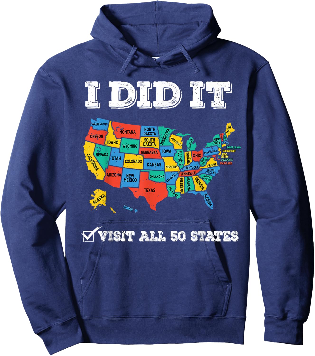 Visited All 50 States, USA map for Travel Champion Lover Hoodie - Hoodie | Navy