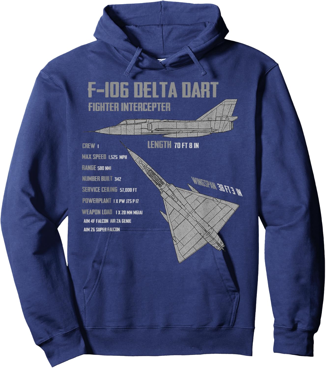 F-106 Delta Dart - Men, Boys - Black - Short Sleeve - Classic Fit - Cotton, Polyester - Small Hoodie - Hoodie | Navy