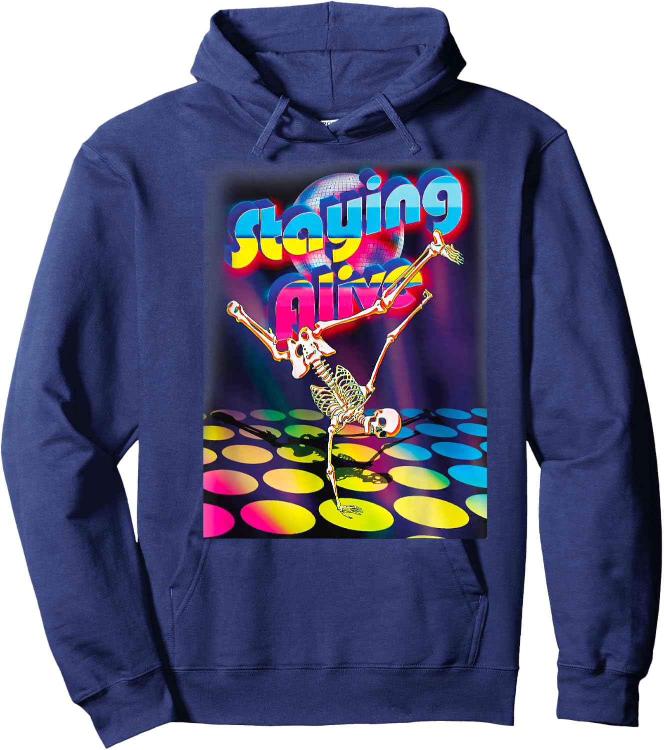 Staying Alive Funny Skeleton Dancing Halloween Vintage Disco Hoodie - Hoodie | Navy