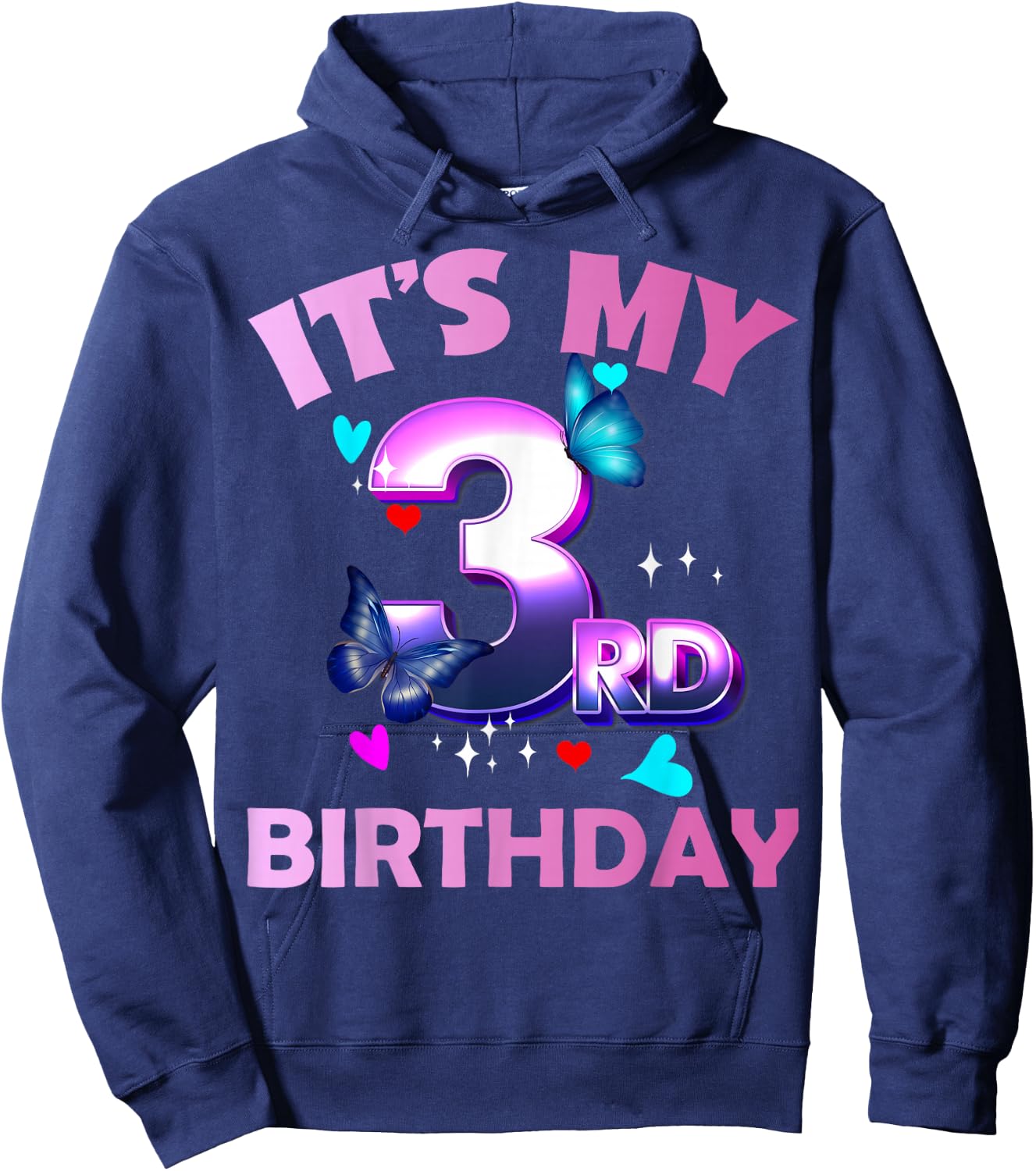 Butterflies - Girls and Boys - It´s My 3rd Birthday Hoodie - Hoodie | Navy