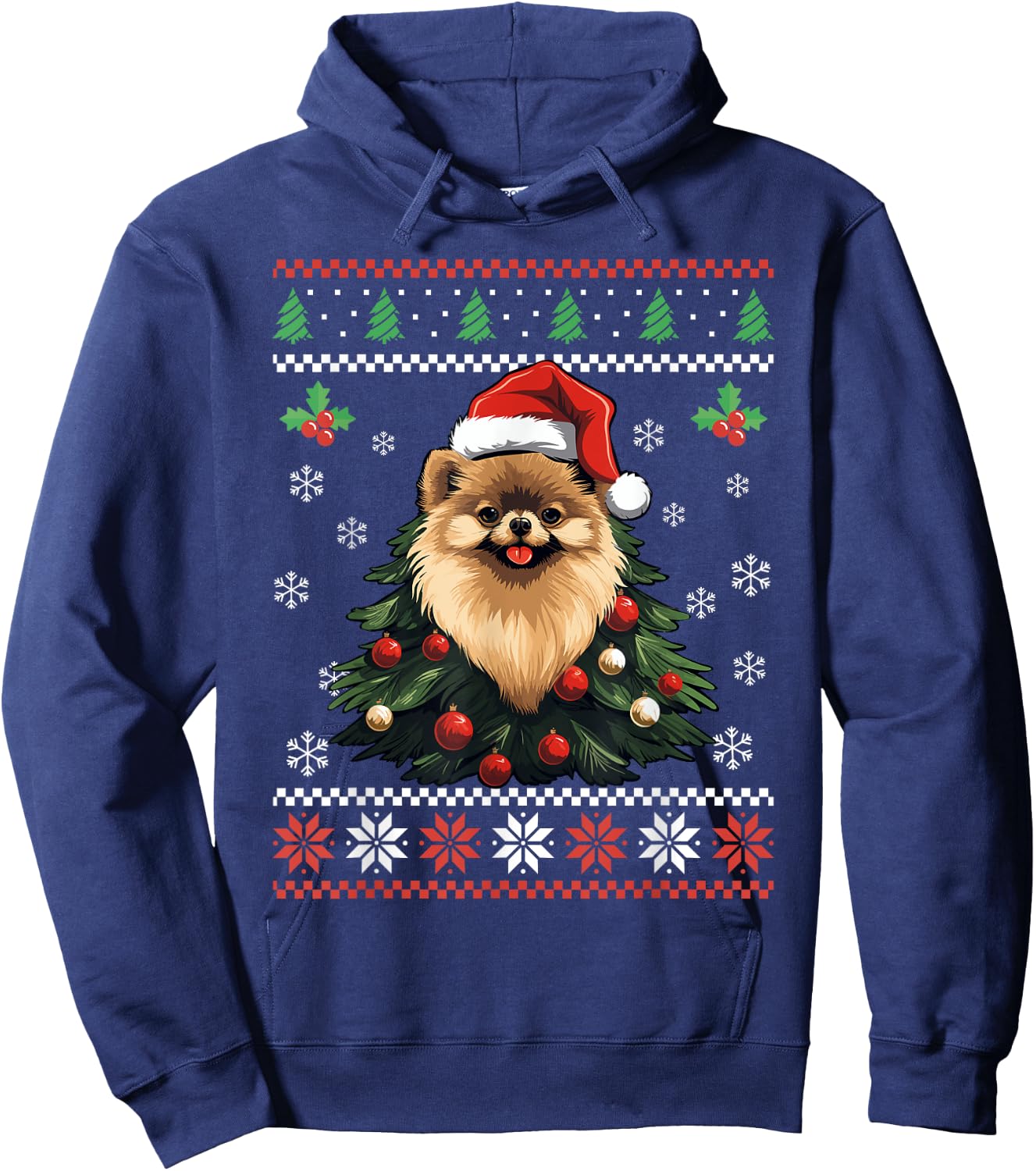 Pomeranian Dog Ugly Christmas Sweater Xmas For Adults Kids Hoodie - Hoodie | Navy
