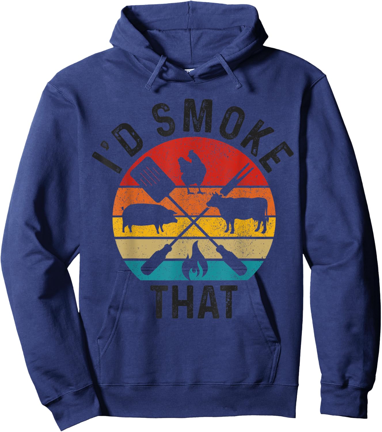 Chef Butcher BBQ I'd Smoke That Funny Father's Day Vintage Hoodie - Hoodie | Navy