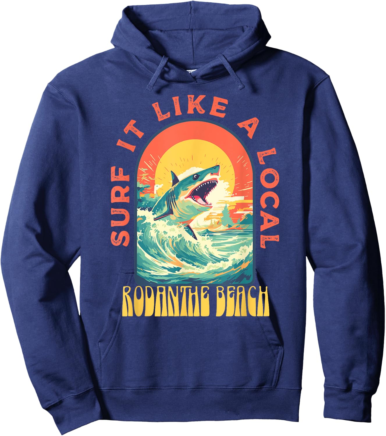 Rodanthe Beach Surf If Like A Local Shark Wave Hoodie - Hoodie | Navy