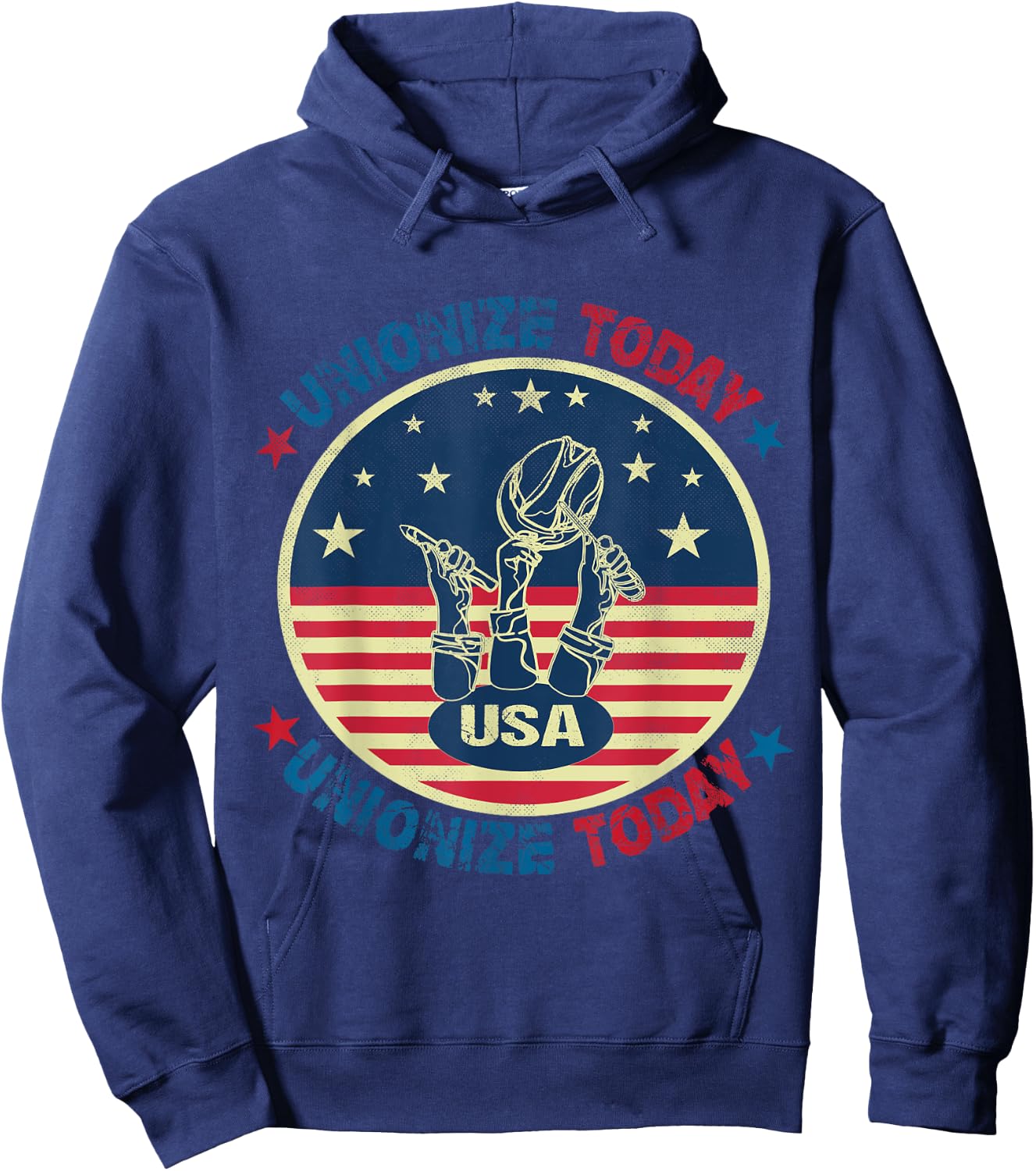 USA Flag UNIONIZE TODAY Workers Vintage American LABOR DAY Women Men Hoodie - Hoodie | Navy
