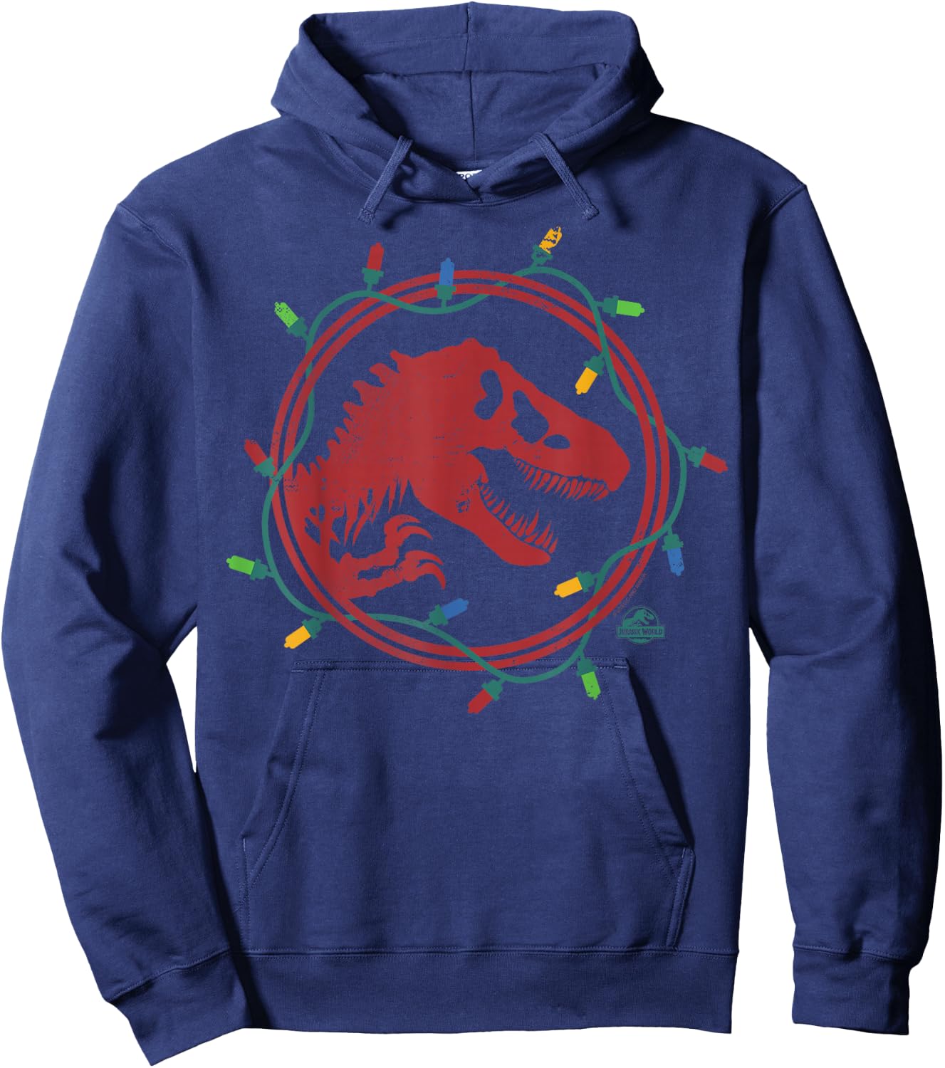 Jurassic World Kids' T-Rex Christmas Lights - Black, Short Sleeve, , Small Hoodie - Hoodie | Navy