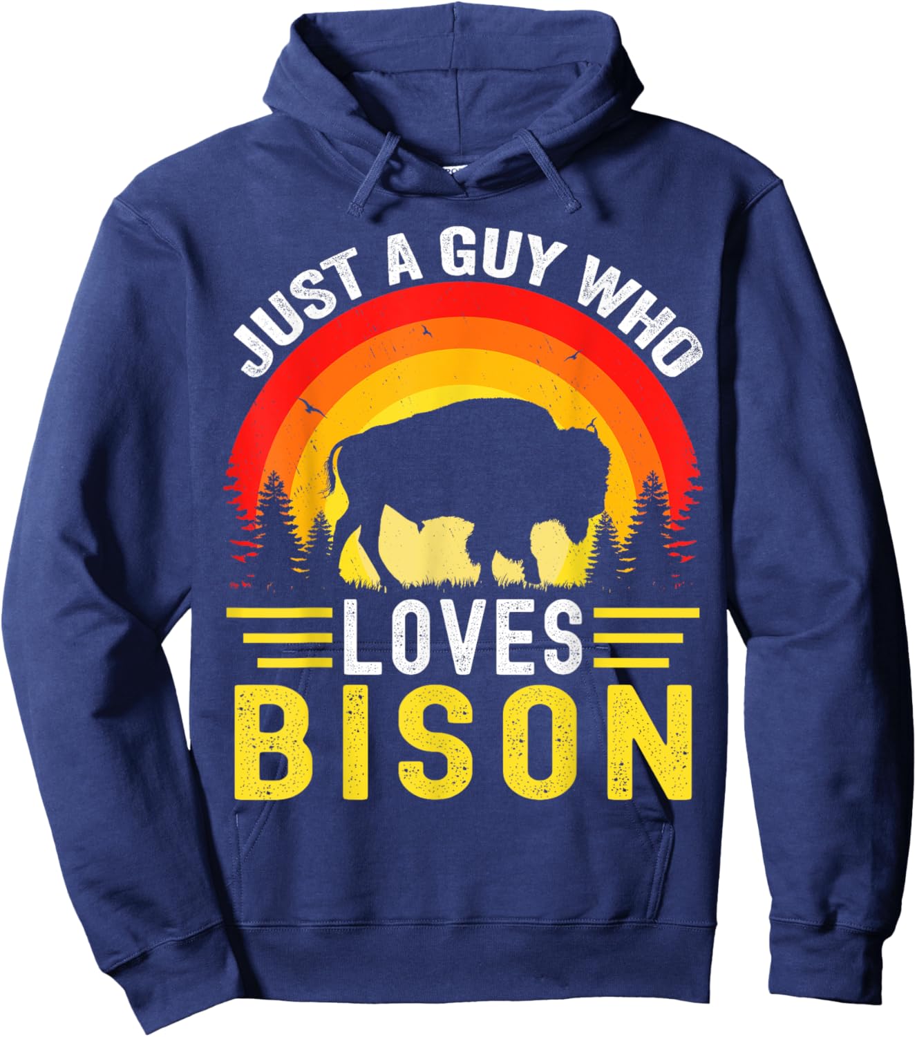Just A Guy Who Loves Bison Retro Vintage American Bison Hoodie - Hoodie | Navy