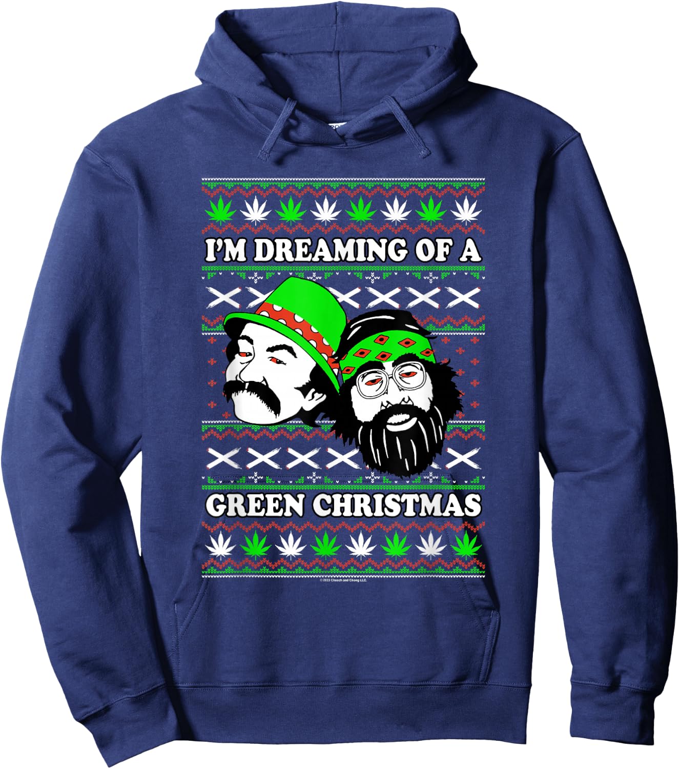 Cheech & Chong Christmas I'm Dreaming Of A Green X-Mas Hoodie - Hoodie | Navy