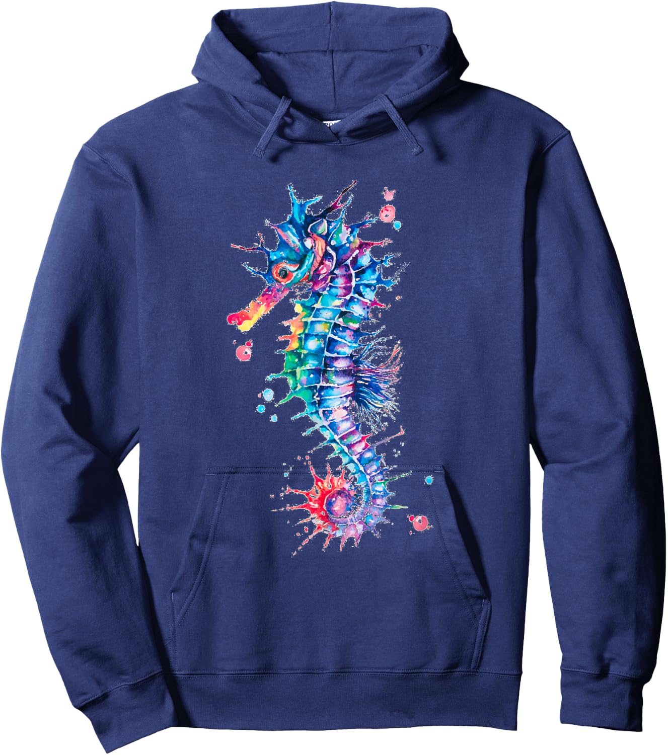 Seahorse Watercolor Ocean Animal Colorful Underwater Fish Hoodie - Hoodie | Navy