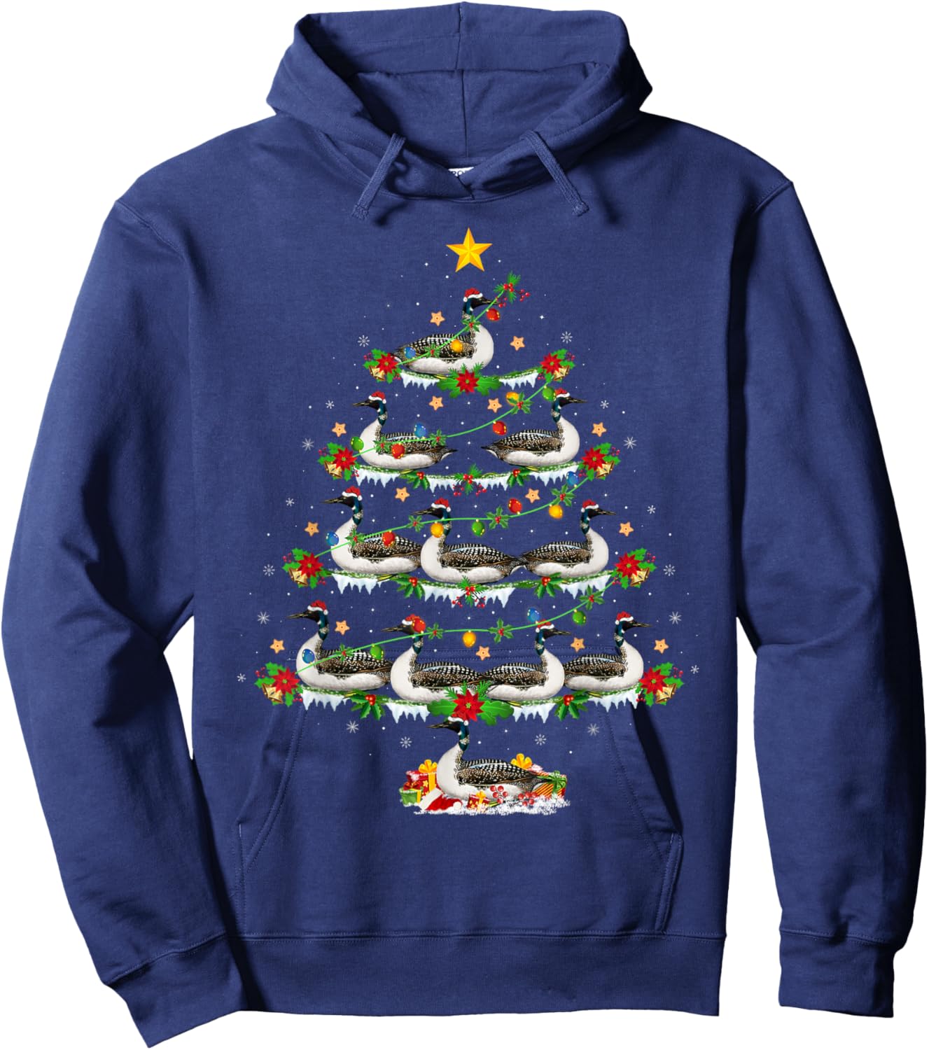 Loon Bird Lover Xmas Lights Loon Christmas Tree Hoodie - Hoodie | Navy