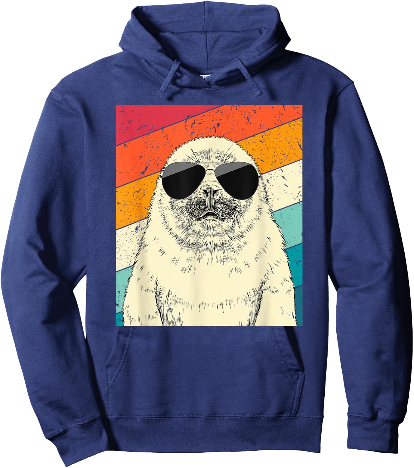Retro Vintage Seal with Sunglasses Animal Lovers Hoodie - Hoodie | Navy