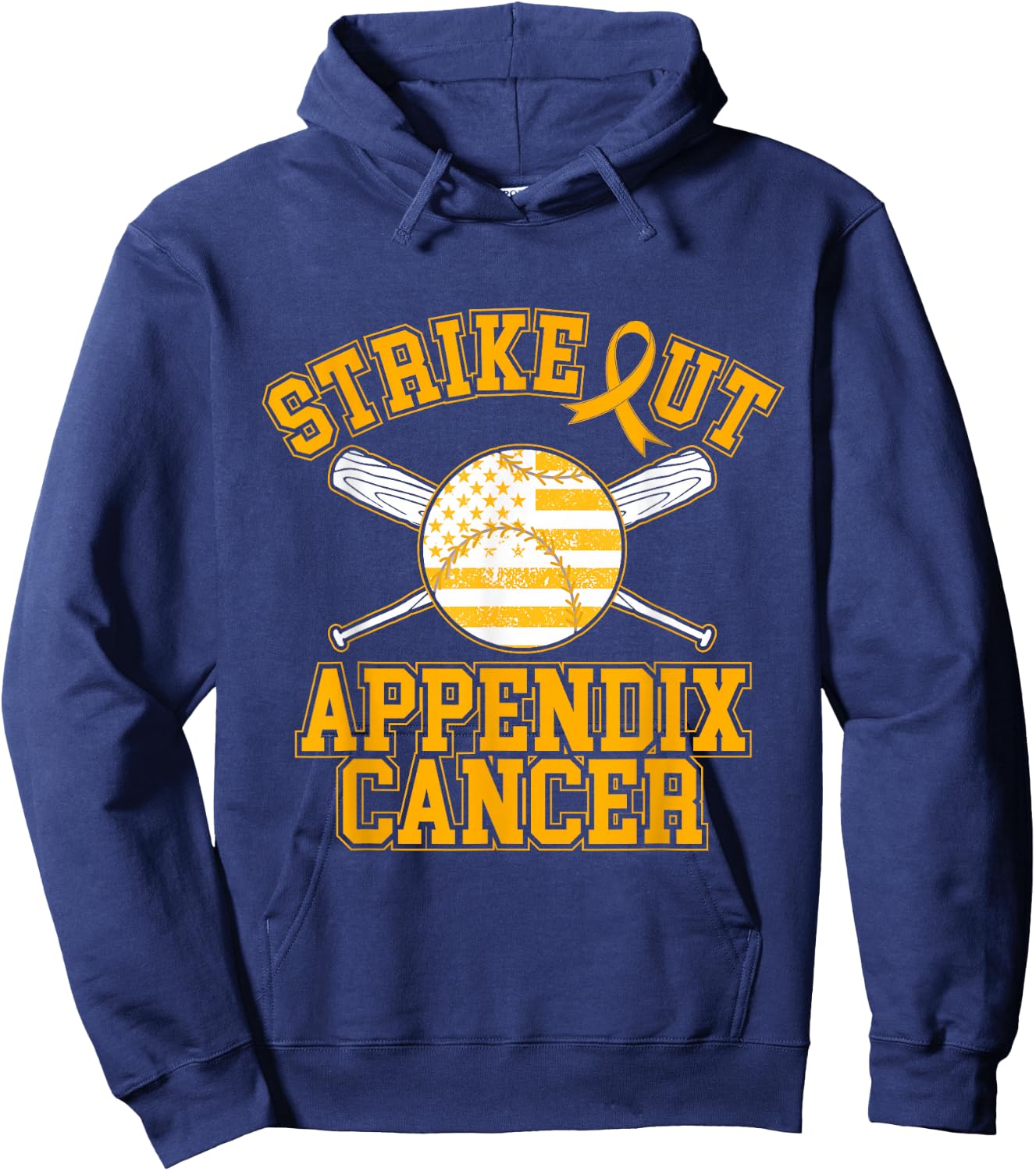 American Flag Strikeout Appendix Cancer Ribbon Baseball Hoodie - Hoodie | Navy