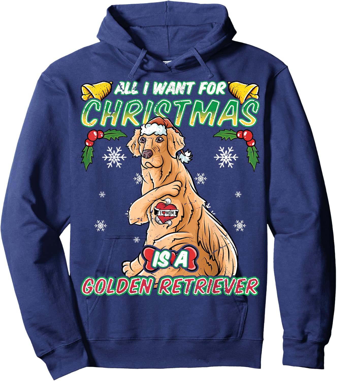 All I Want For Christmas Is A Golden Retriever Santa Claus Hoodie - Hoodie | Navy