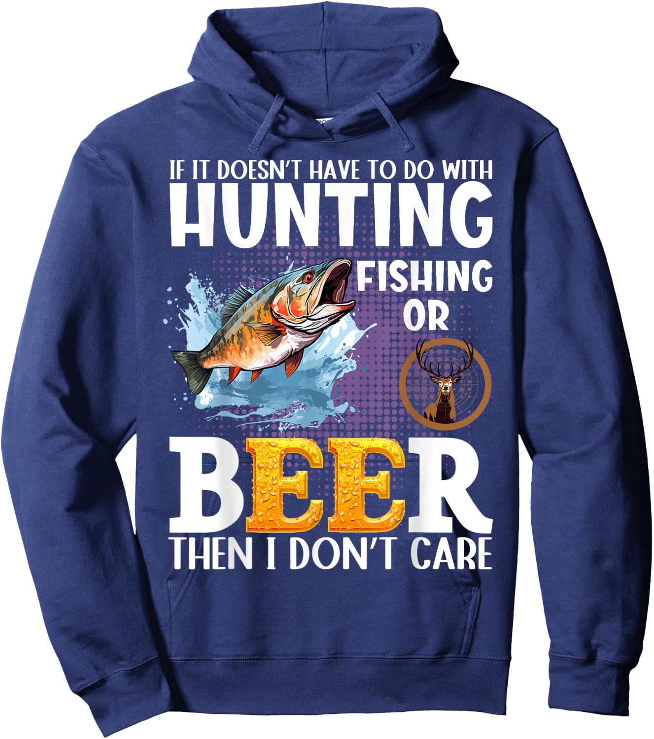 Funny fall or spring bass fishing elk dear hunting and beer Hoodie - Hoodie | Navy