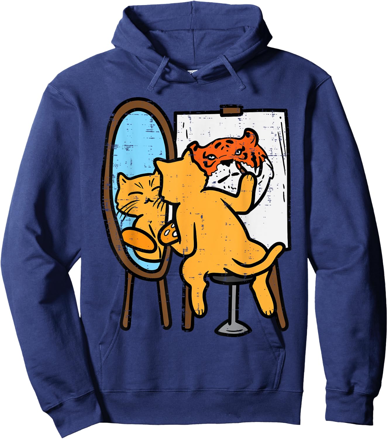 Cat Painting Tiger Funny Humor Inspirational Men Women Kids Hoodie - Hoodie | Navy