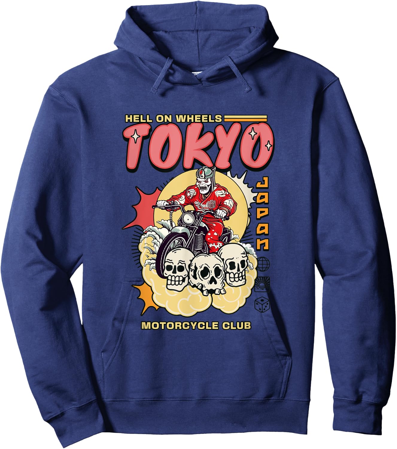 Tokyo Japan Motorcycle Club Biker MC Wheels Retro Skulls Hoodie - Hoodie | Navy