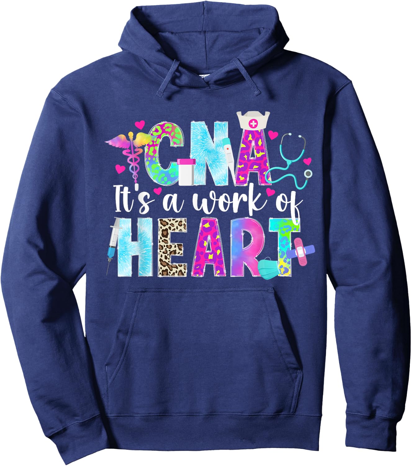CNA Work Of Heart Certified Nursing Assistant CNA Nurse Hoodie - Hoodie | Navy