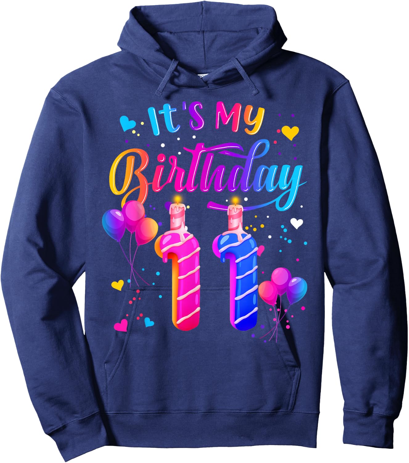 It's My 11th Birthday Doughnut Happy 11 Years Old Girl Kids Hoodie - Hoodie | Navy