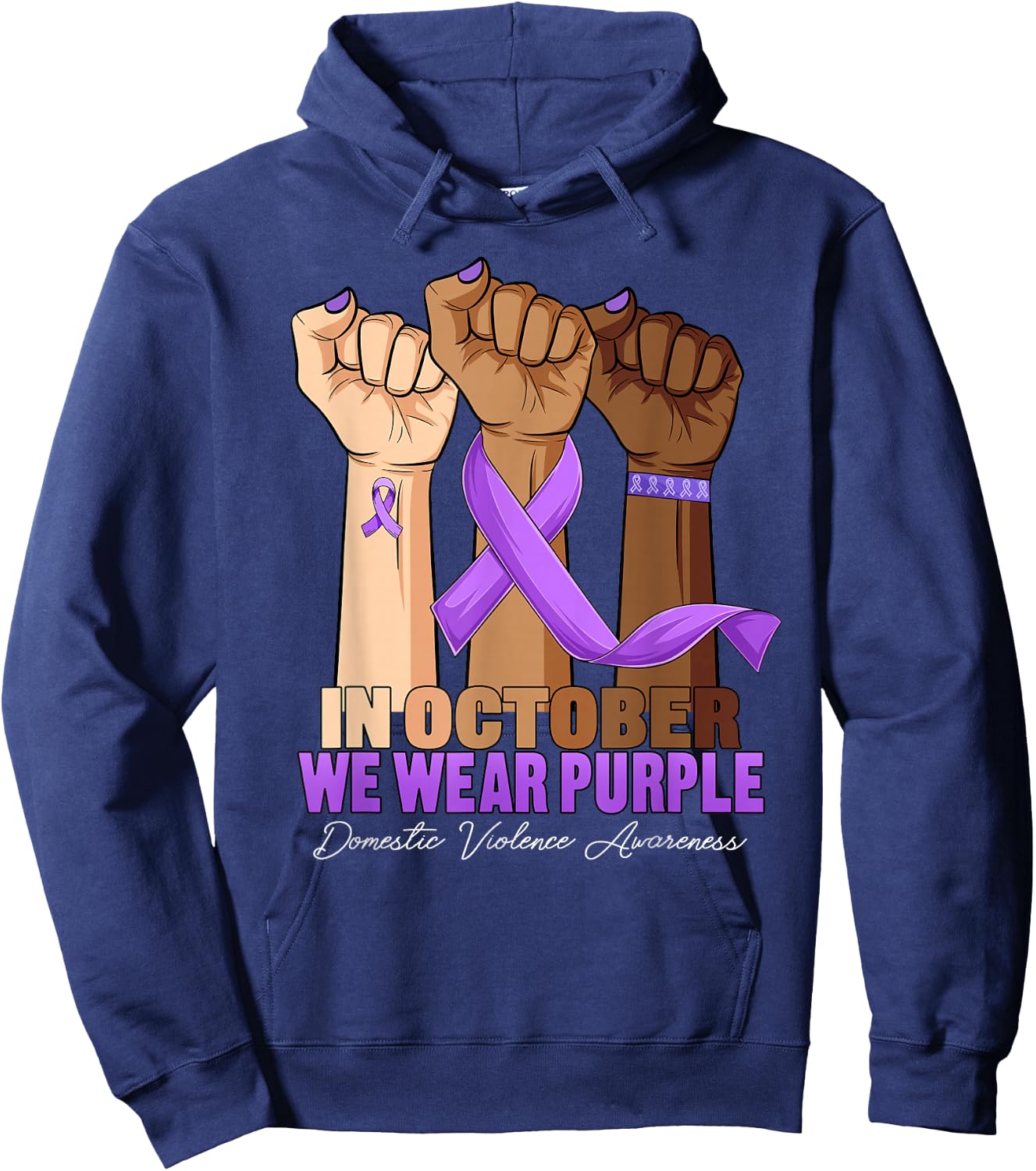 Hand In October Purple dv Domestic Violence Awareness Month Hoodie - Hoodie | Navy