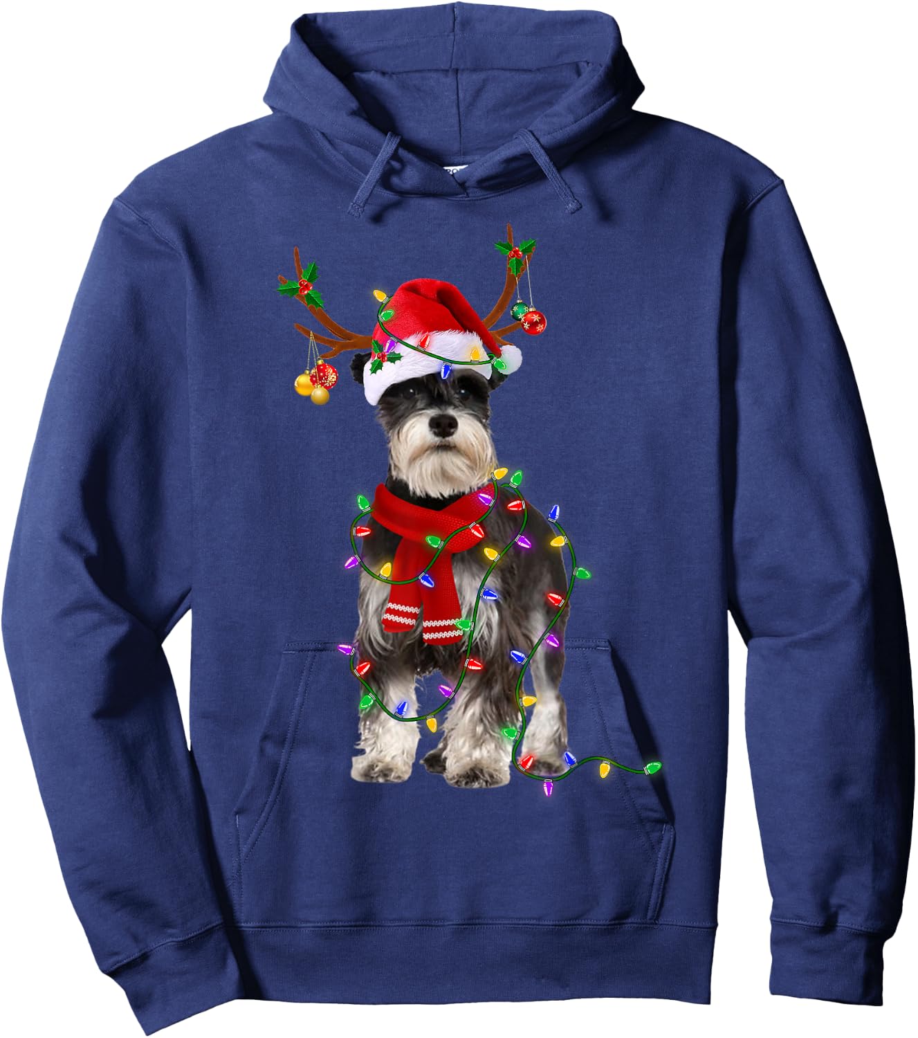 Funny Schnauzer Dog Tree Christmas Lights Dog Lover Pajama Men Women Kids Hoodie - Hoodie | Navy