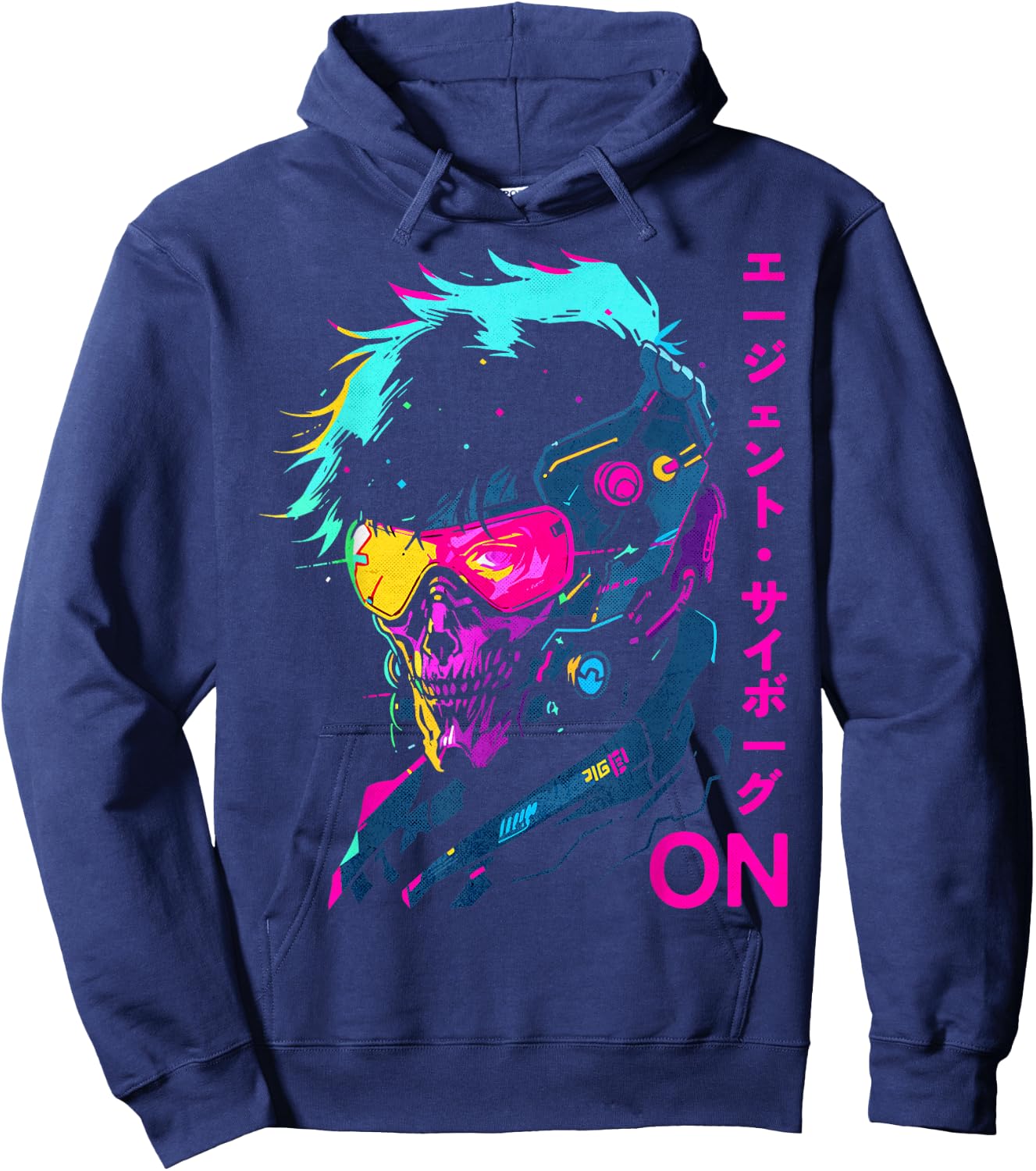Japanese Cyborg Agent Futuristic Cyberpunk Style Hoodie - Hoodie | Navy