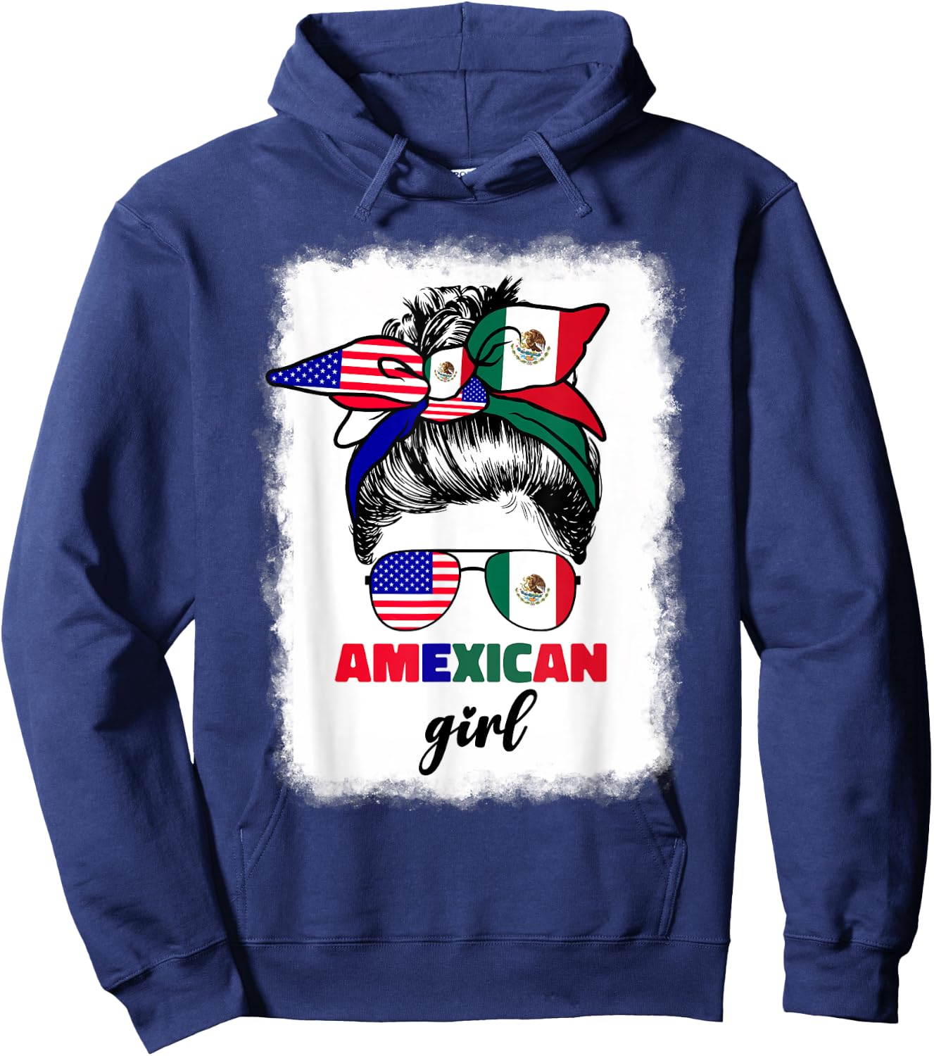 Half Mexican And American Mexico America Flag Girl Pun Quote Hoodie - Hoodie | Navy
