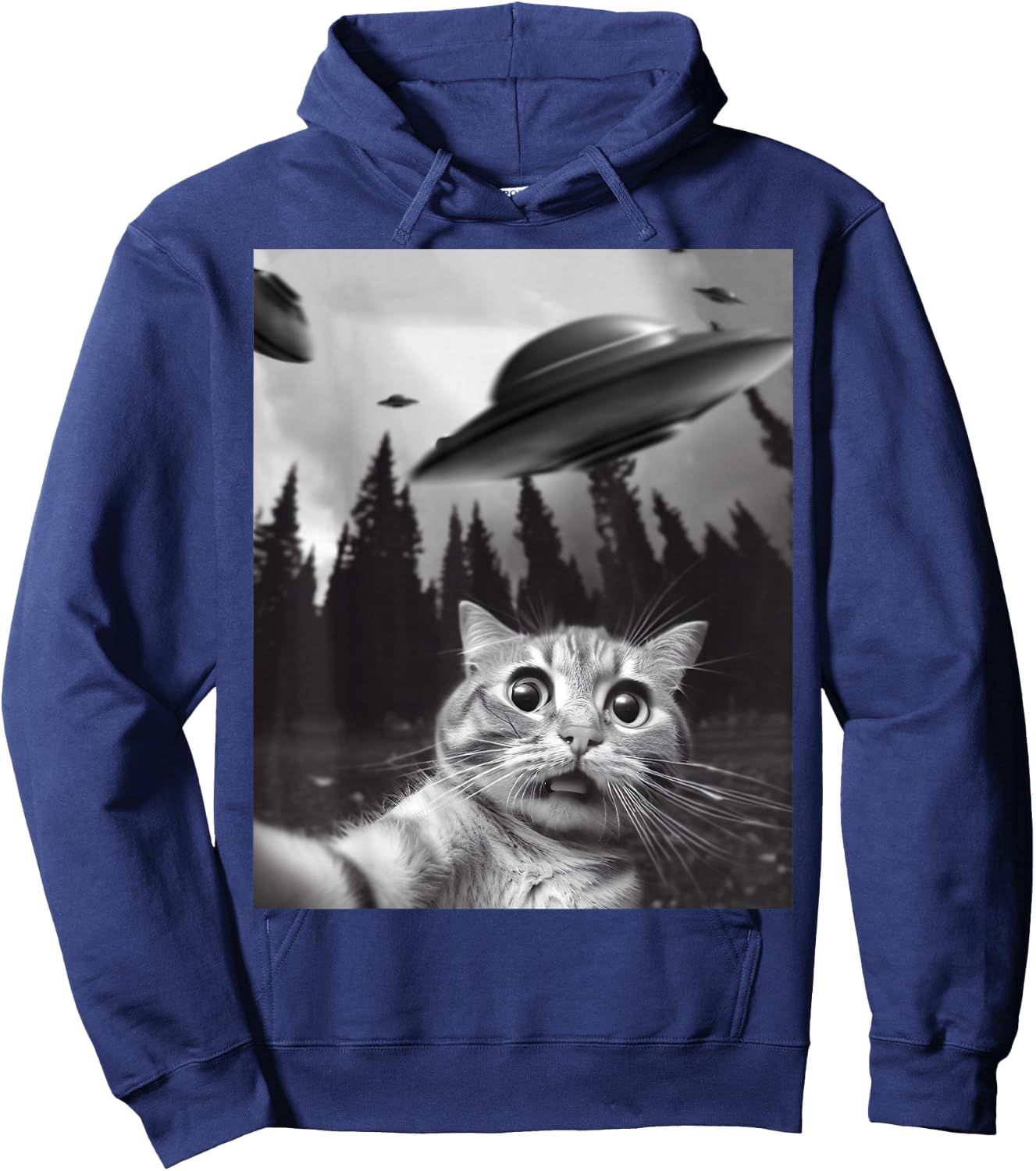 Funny Cat Selfie with UFOs Hoodie - Hoodie | Navy