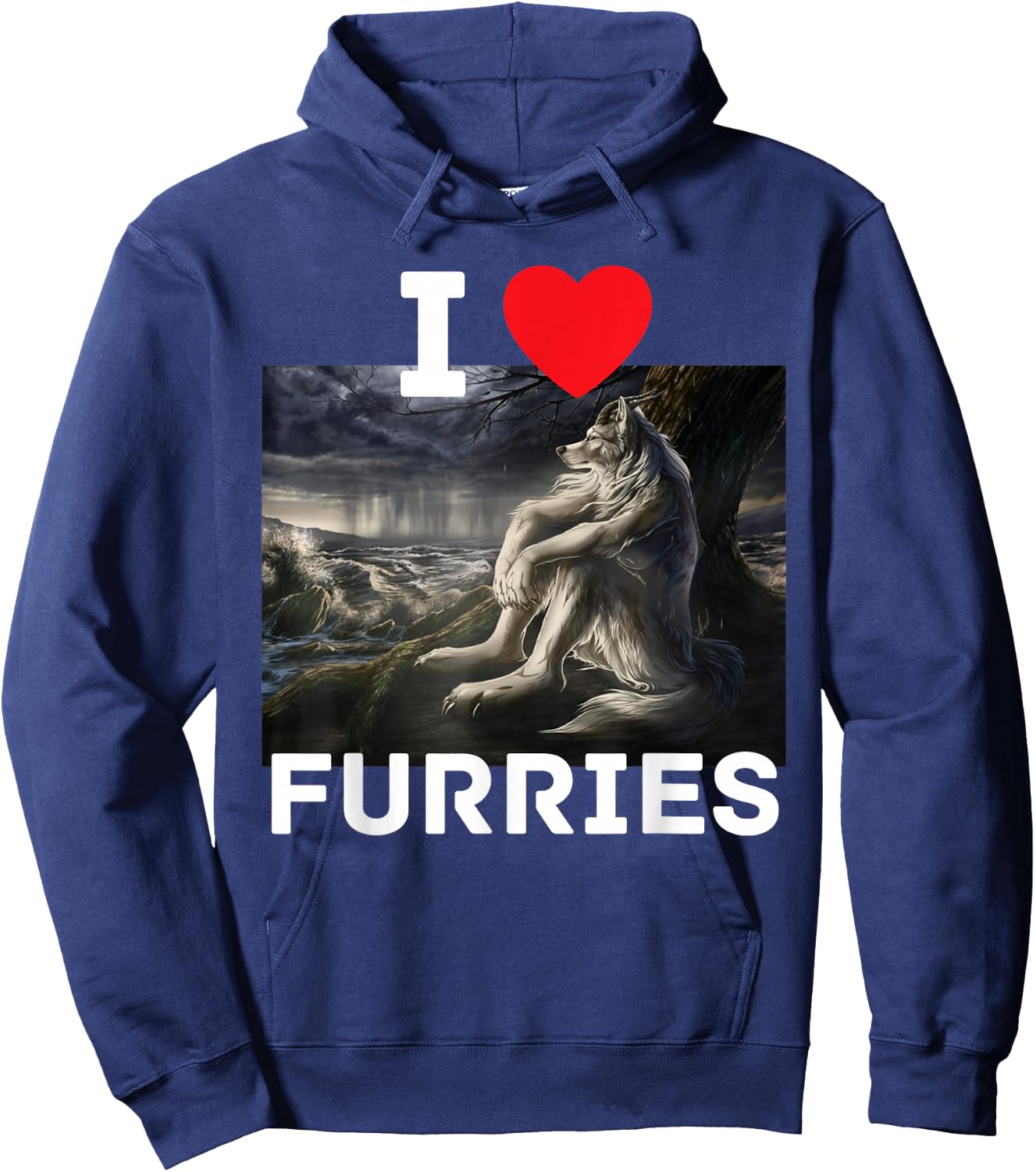 I Heart Furries Funny Cringe Furry Alpha Werewolf Wolf Meme Hoodie - Hoodie | Navy