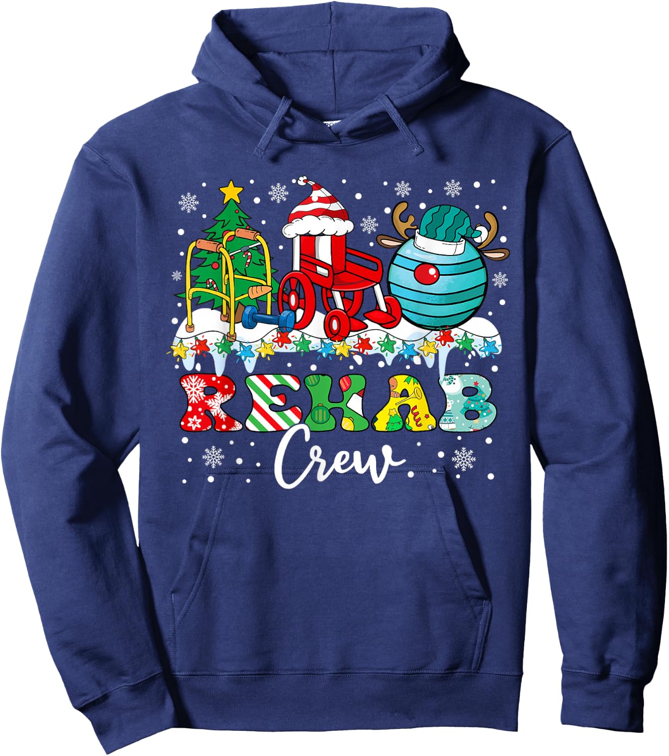 Rehab Crew Wheelchair Santa Reindeer Rehab Nurse Christmas Hoodie - Hoodie | Navy