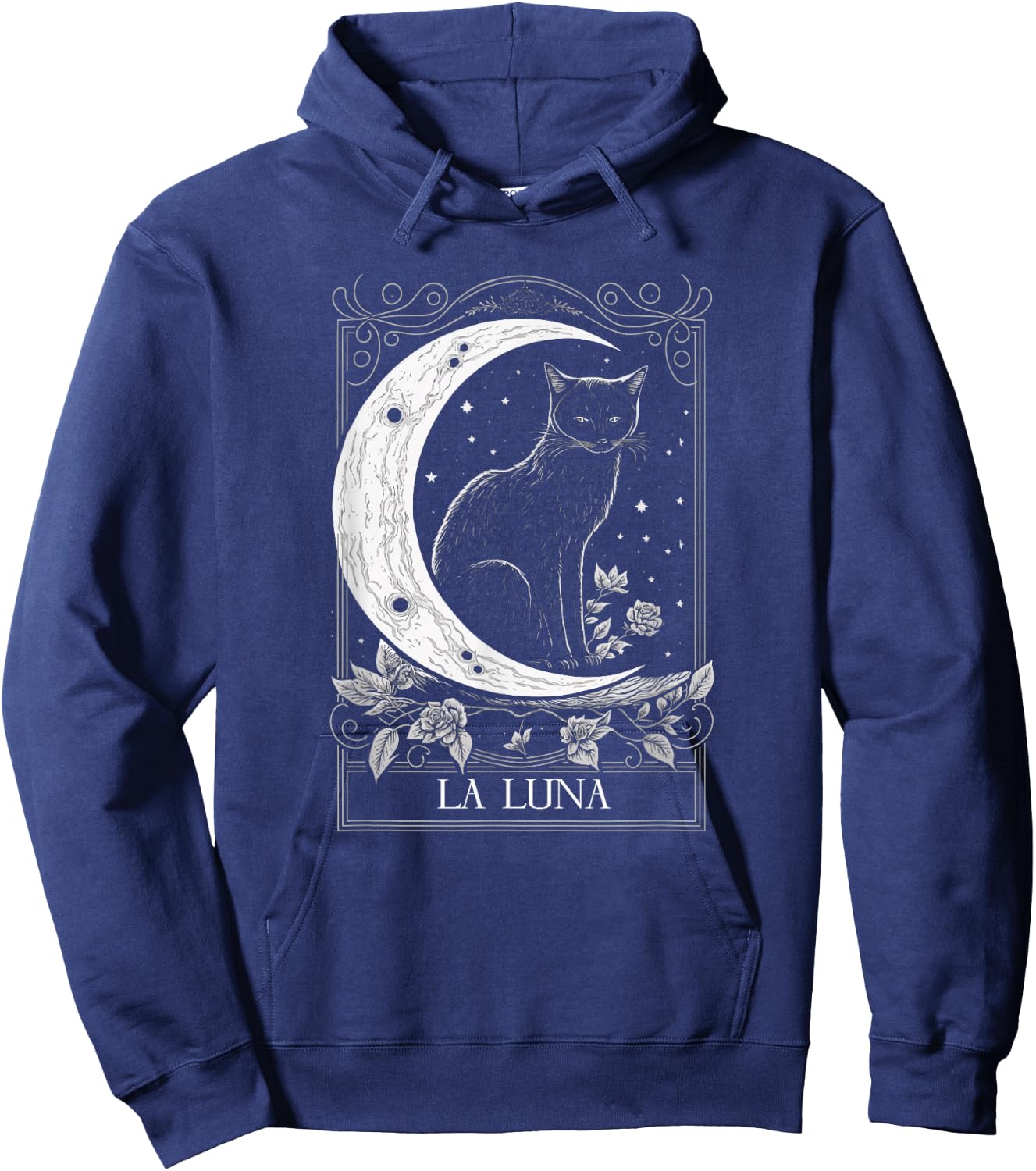 Cat and Crescent Moon Tarot Card Graphic Hoodie - Hoodie | Navy