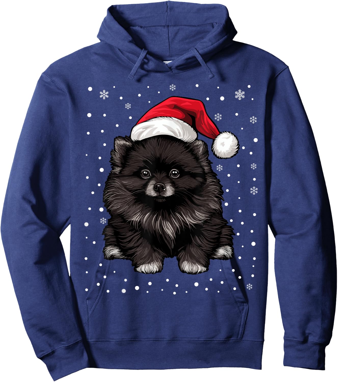 Black Pomeranian Dog Christmas Santa Hat Xmas Pajama Hoodie - Hoodie | Navy