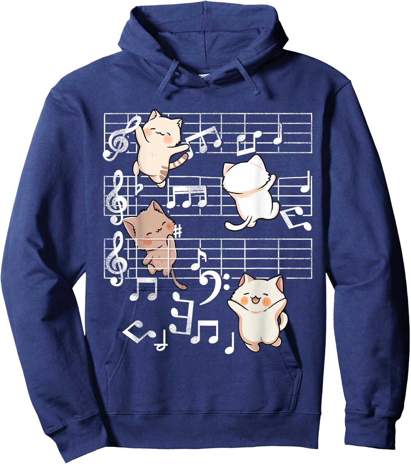 Cat Music Shirt - Cute Cats Playing Music Note Clef Musician Hoodie - Hoodie | Navy