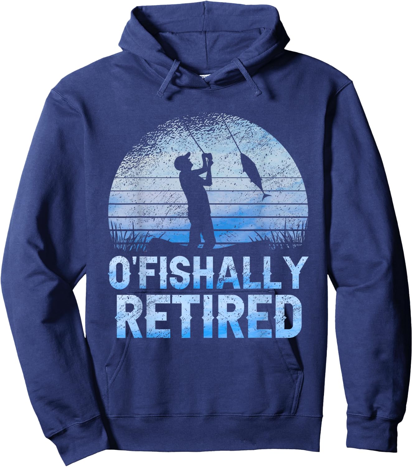 Ofishally Retired Fishing Retro Retirement Dad Father's Day Hoodie - Hoodie | Navy