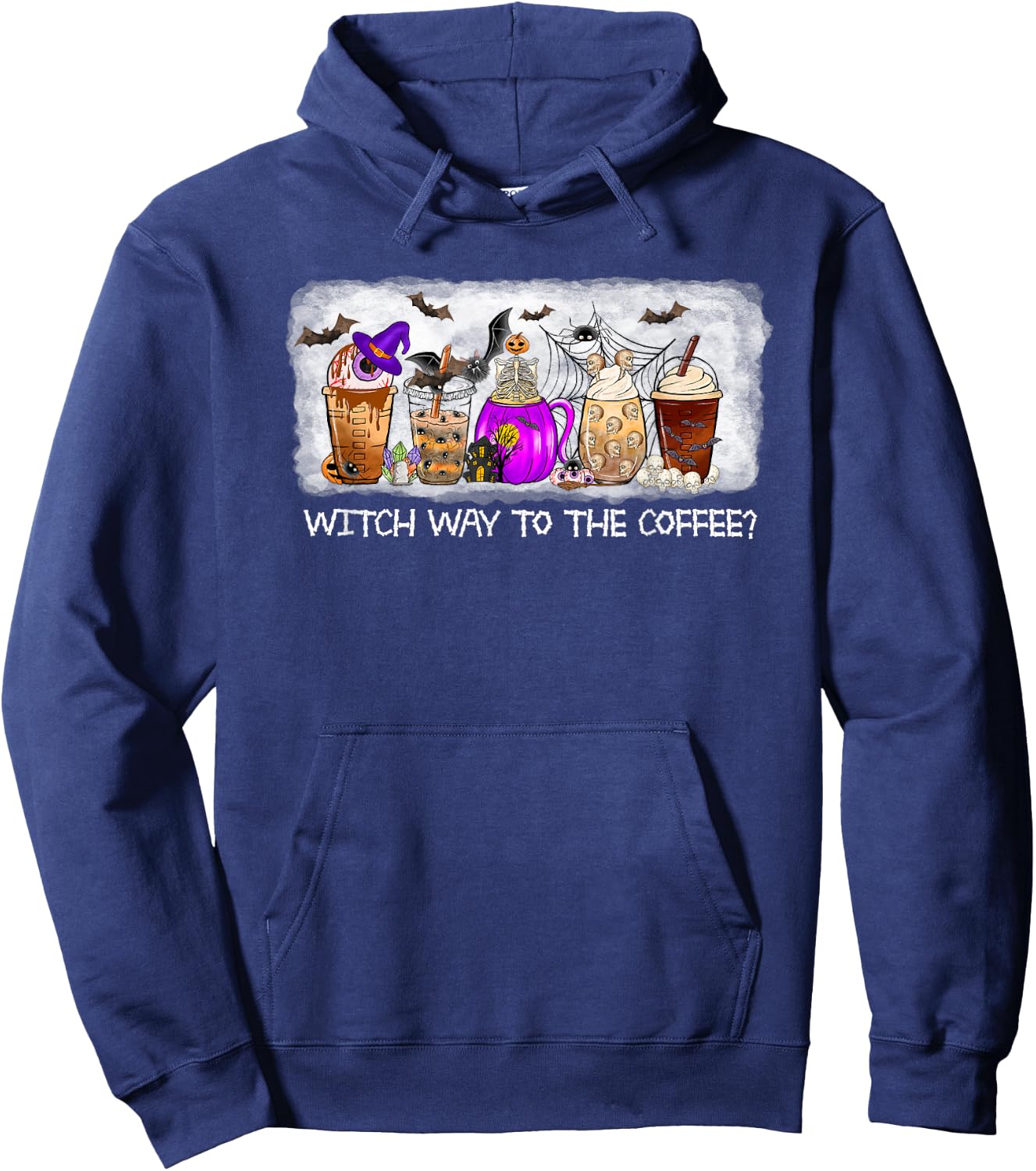 Witch Way To The coffee Lover Halloween Fall Costume Tops Hoodie - Hoodie | Navy