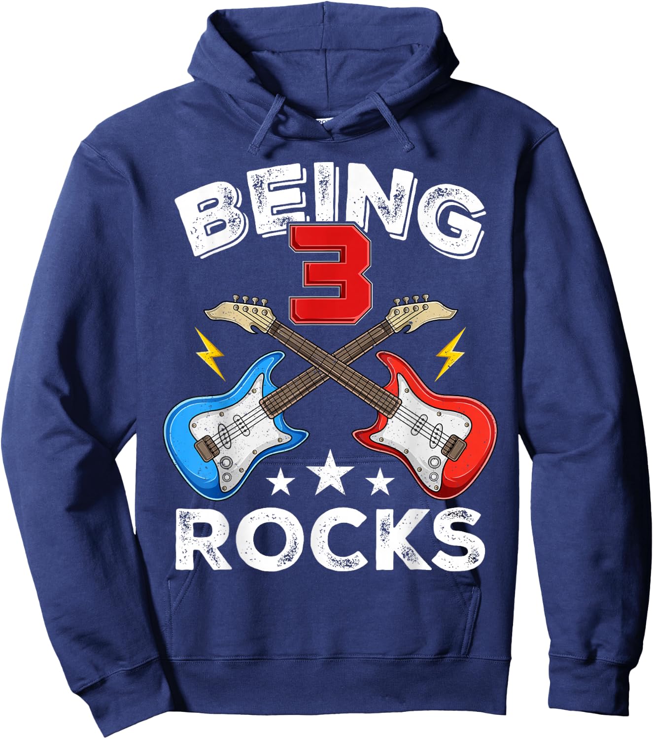 Being 3 Rocks Guitar Three Year Old Cool 3rd Birthday Kids Hoodie - Hoodie | Navy