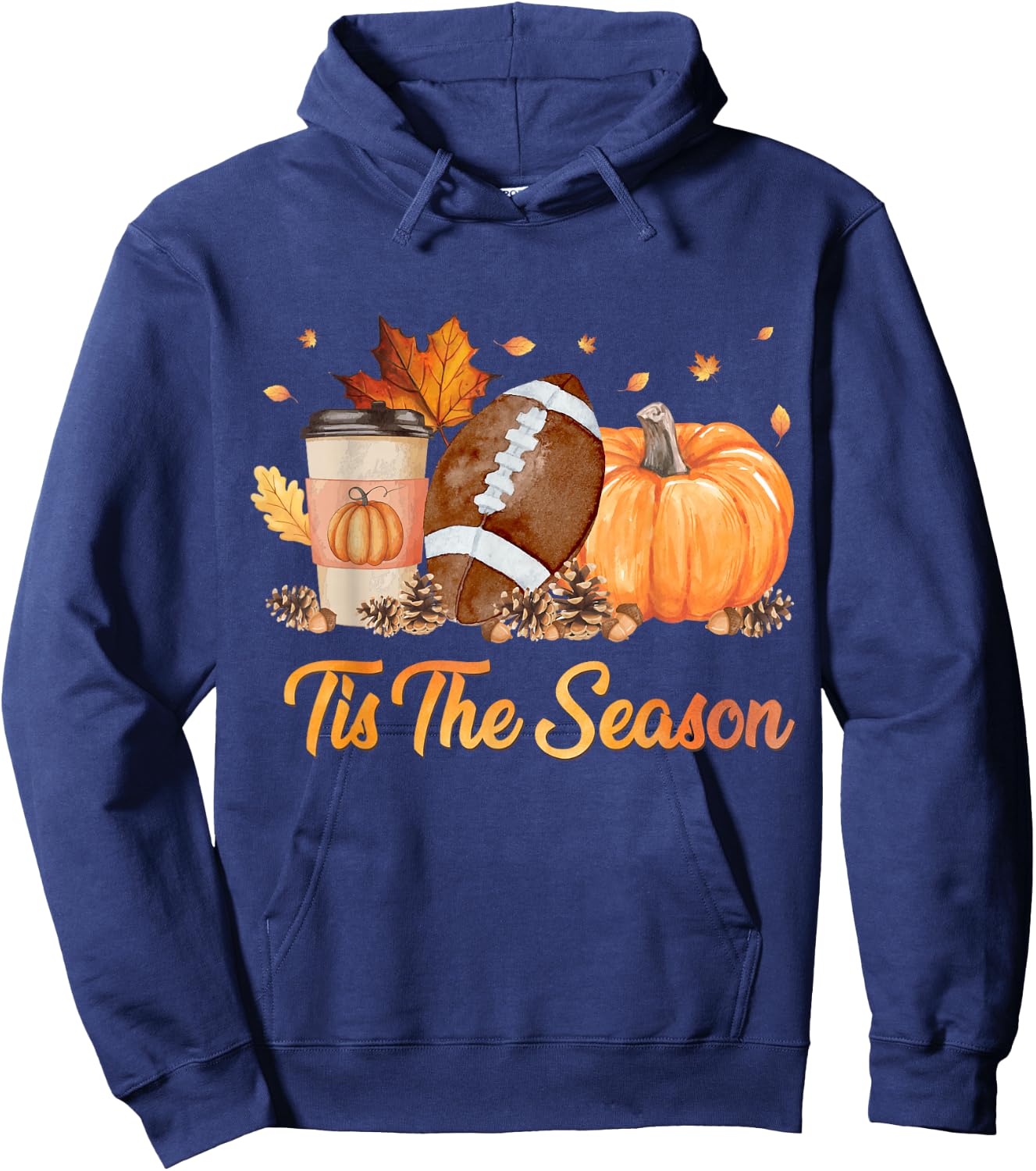 Tis The Season Football Fall Season Football Pumpkin Spice Hoodie - Hoodie | Navy